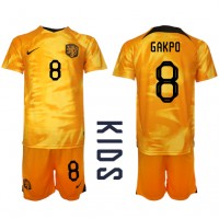 Fotbalové Dres Holandsko Cody Gakpo #8 Dětské Domácí MS 2022 Krátký Rukáv (+ trenýrky)